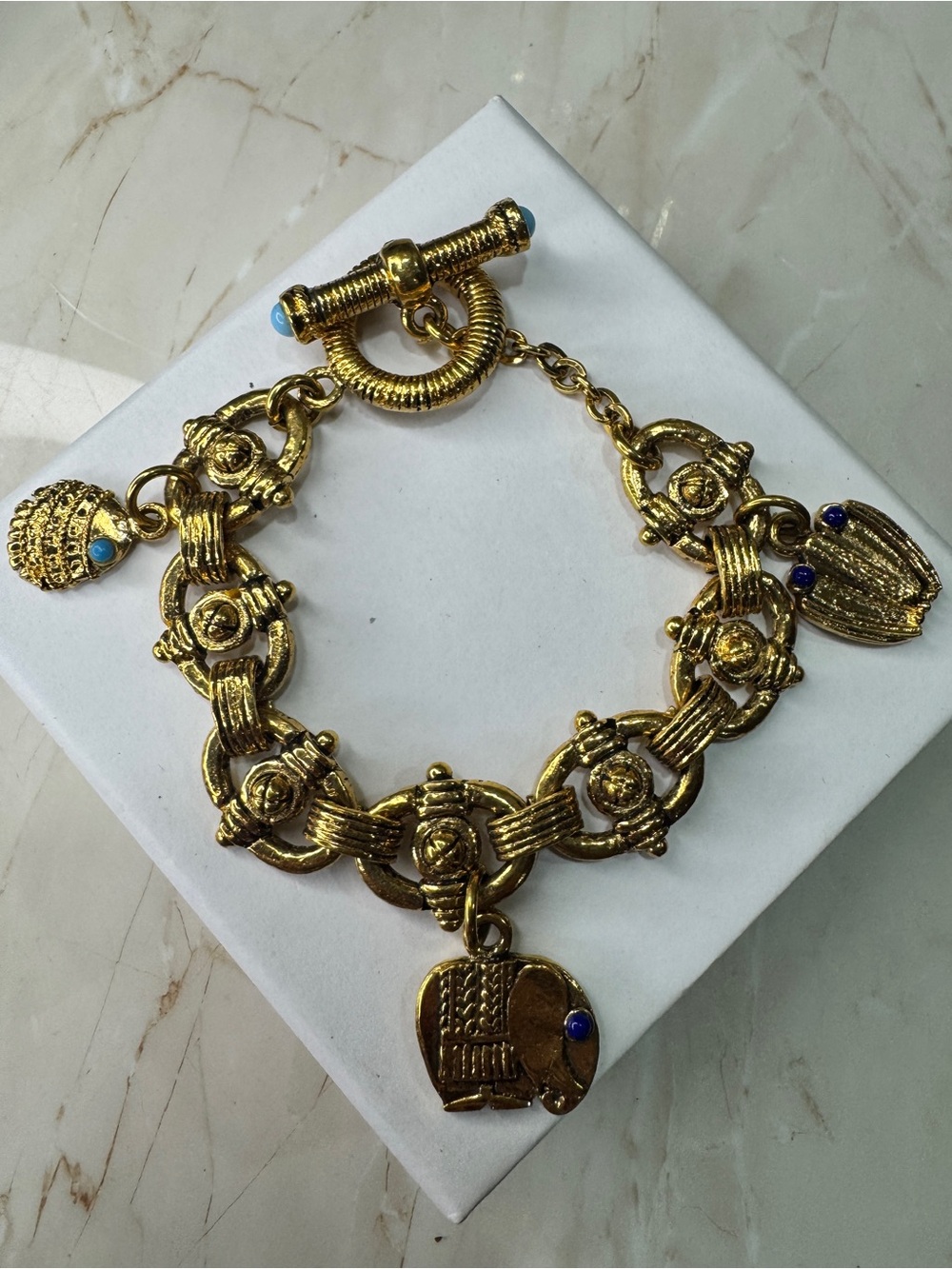 Vintage Charm Bracelet with Blue Accent Stones